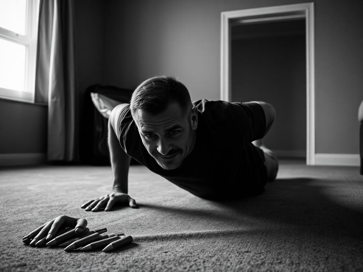 Tomás doing a training session on the floor of a hotel room